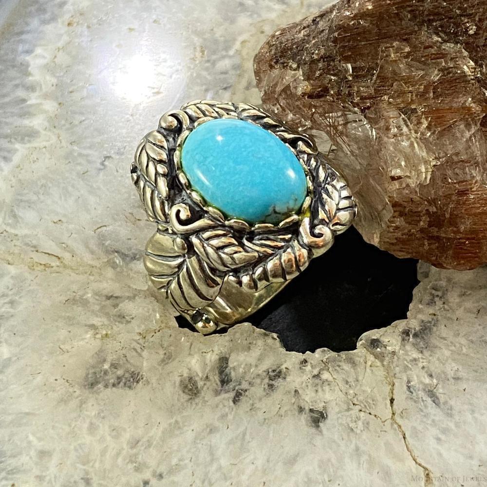 Carolyn Pollack Sterling Silver Oval Turquoise Leaf Design Ring Size 7, 8.5 - Picture 3 of 10